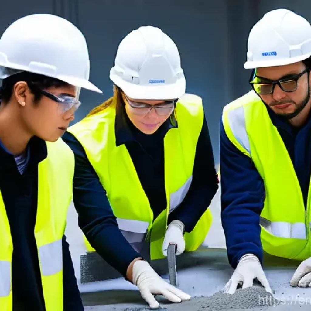 건설재료시험기사 학원 선택 기준 - **A highly detailed, realistic photograph of a diverse group of young adults, dressed in clean, prof...