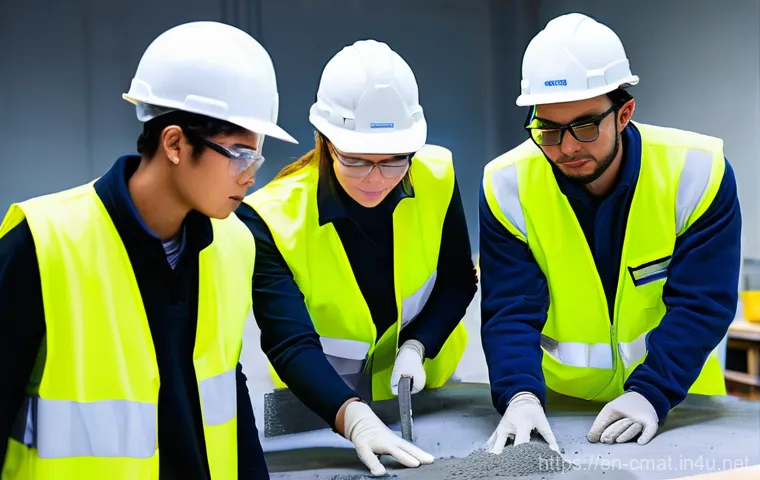건설재료시험기사 학원 선택 기준 - **A highly detailed, realistic photograph of a diverse group of young adults, dressed in clean, prof...