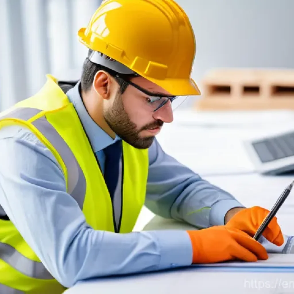 건설재료시험기사와 관련된 취업 포털 정보 - **Prompt:** A focused, professional construction materials testing technician, wearing a clean, fitt...