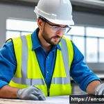 Home 21 건설재료시험 자격증의 장점과 활용 - A professional construction materials tester in safety gear (hard hat, safety vest, gloves) carefull...