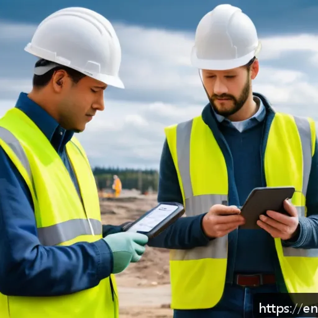 건설재료시험 이론과 실무의 차이 - A realistic construction site scene showing engineers and technicians performing on-site material te...